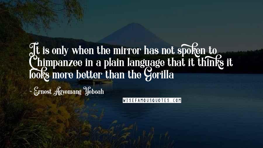 Ernest Agyemang Yeboah Quotes: It is only when the mirror has not spoken to Chimpanzee in a plain language that it thinks it looks more better than the Gorilla