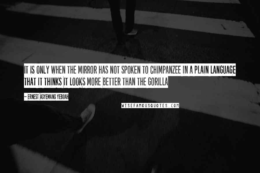 Ernest Agyemang Yeboah Quotes: It is only when the mirror has not spoken to Chimpanzee in a plain language that it thinks it looks more better than the Gorilla