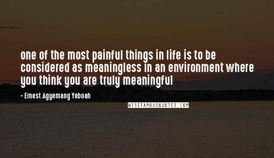 Ernest Agyemang Yeboah Quotes: one of the most painful things in life is to be considered as meaningless in an environment where you think you are truly meaningful