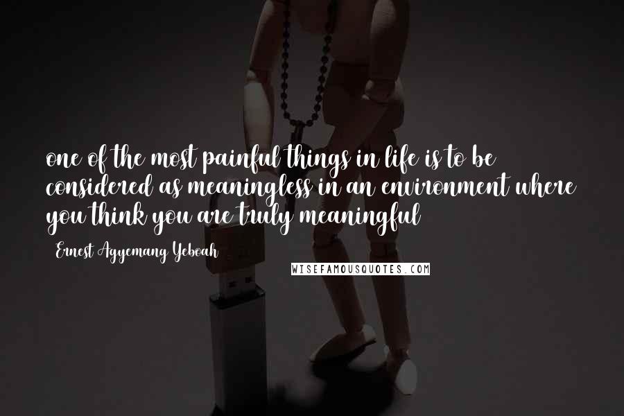 Ernest Agyemang Yeboah Quotes: one of the most painful things in life is to be considered as meaningless in an environment where you think you are truly meaningful