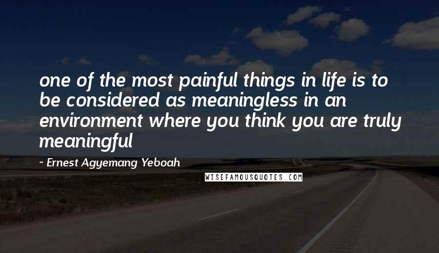 Ernest Agyemang Yeboah Quotes: one of the most painful things in life is to be considered as meaningless in an environment where you think you are truly meaningful