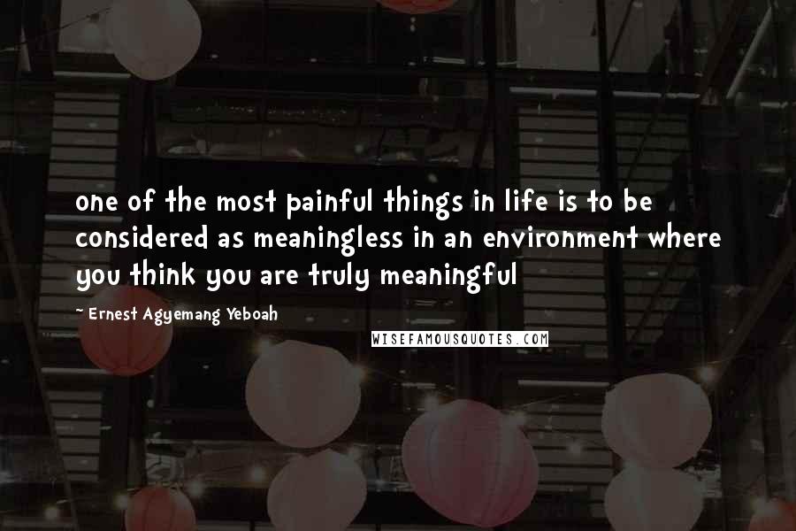 Ernest Agyemang Yeboah Quotes: one of the most painful things in life is to be considered as meaningless in an environment where you think you are truly meaningful