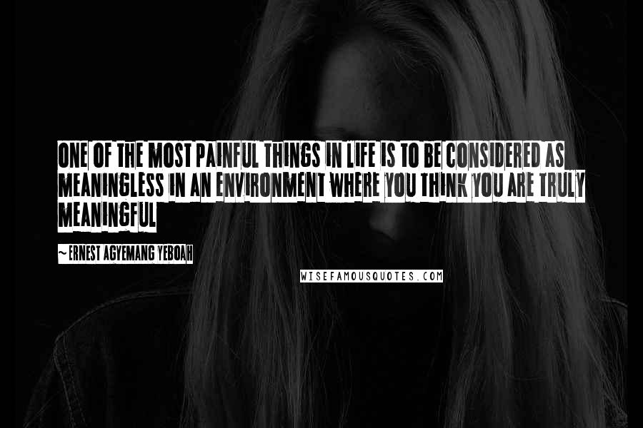 Ernest Agyemang Yeboah Quotes: one of the most painful things in life is to be considered as meaningless in an environment where you think you are truly meaningful