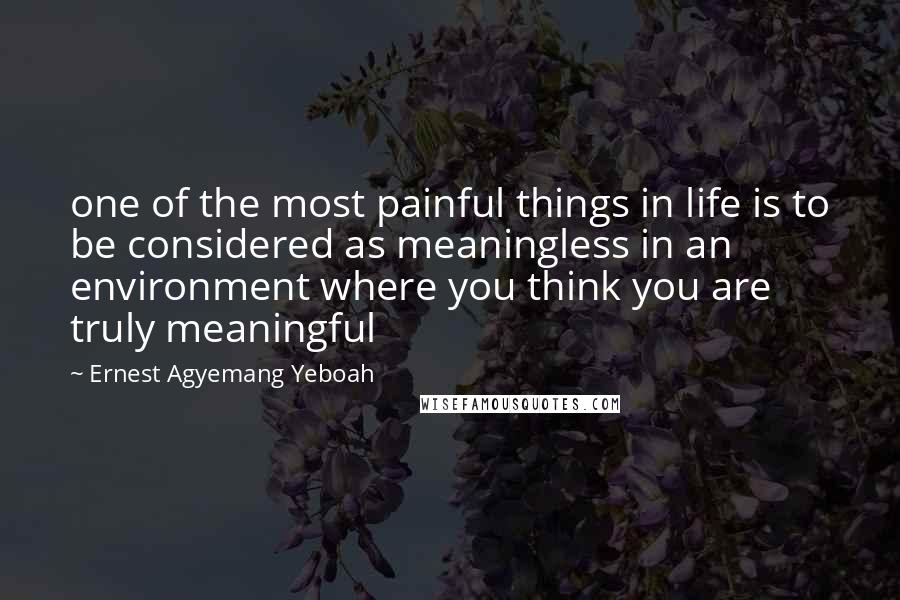 Ernest Agyemang Yeboah Quotes: one of the most painful things in life is to be considered as meaningless in an environment where you think you are truly meaningful