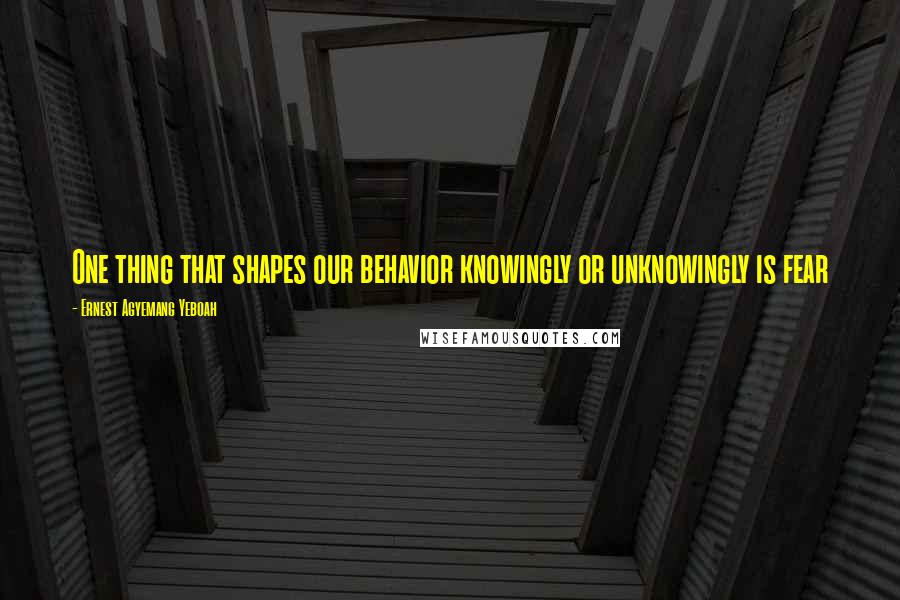 Ernest Agyemang Yeboah Quotes: One thing that shapes our behavior knowingly or unknowingly is fear