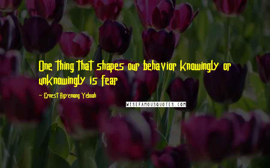 Ernest Agyemang Yeboah Quotes: One thing that shapes our behavior knowingly or unknowingly is fear