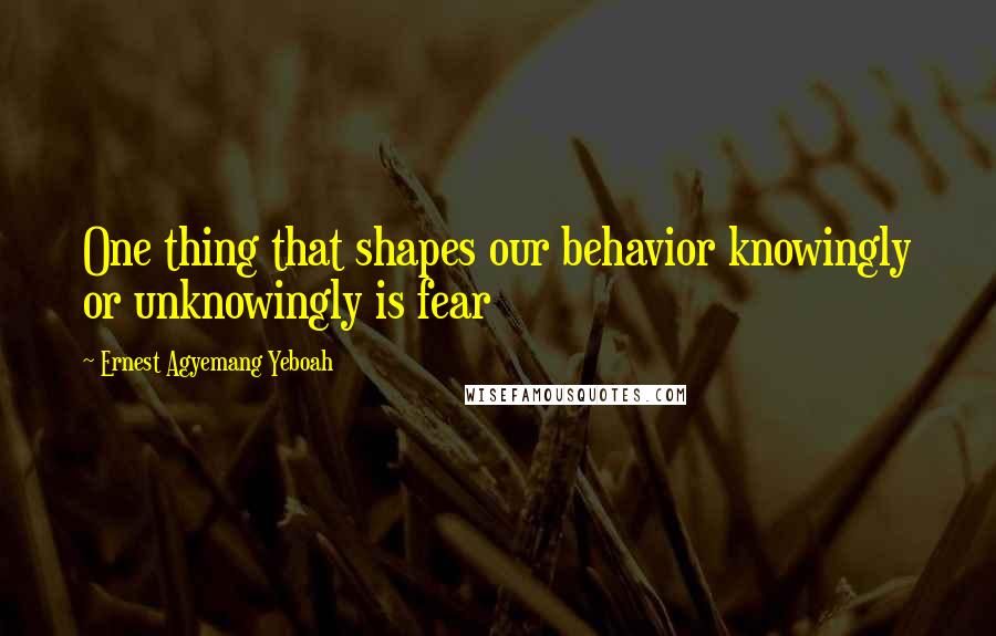 Ernest Agyemang Yeboah Quotes: One thing that shapes our behavior knowingly or unknowingly is fear