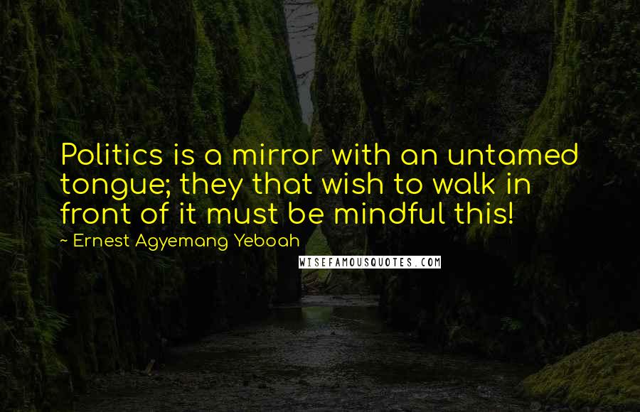 Ernest Agyemang Yeboah Quotes: Politics is a mirror with an untamed tongue; they that wish to walk in front of it must be mindful this!