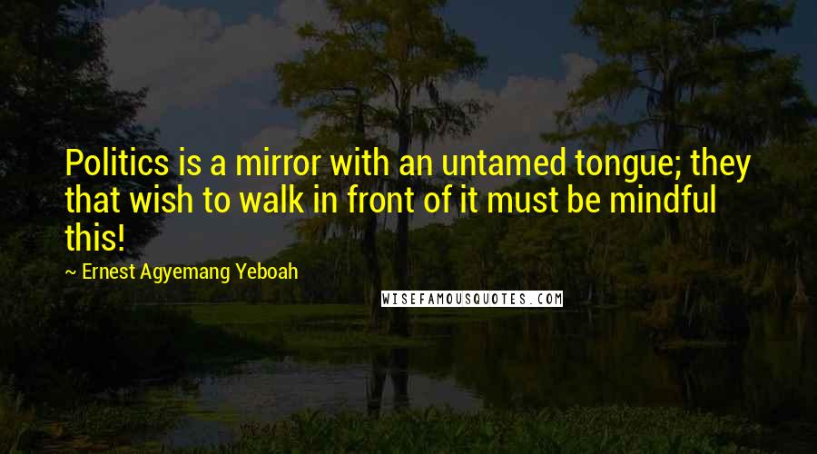 Ernest Agyemang Yeboah Quotes: Politics is a mirror with an untamed tongue; they that wish to walk in front of it must be mindful this!