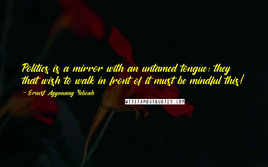 Ernest Agyemang Yeboah Quotes: Politics is a mirror with an untamed tongue; they that wish to walk in front of it must be mindful this!