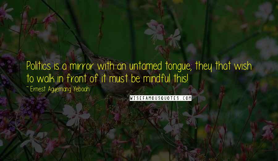 Ernest Agyemang Yeboah Quotes: Politics is a mirror with an untamed tongue; they that wish to walk in front of it must be mindful this!