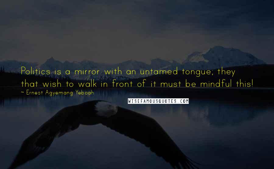 Ernest Agyemang Yeboah Quotes: Politics is a mirror with an untamed tongue; they that wish to walk in front of it must be mindful this!