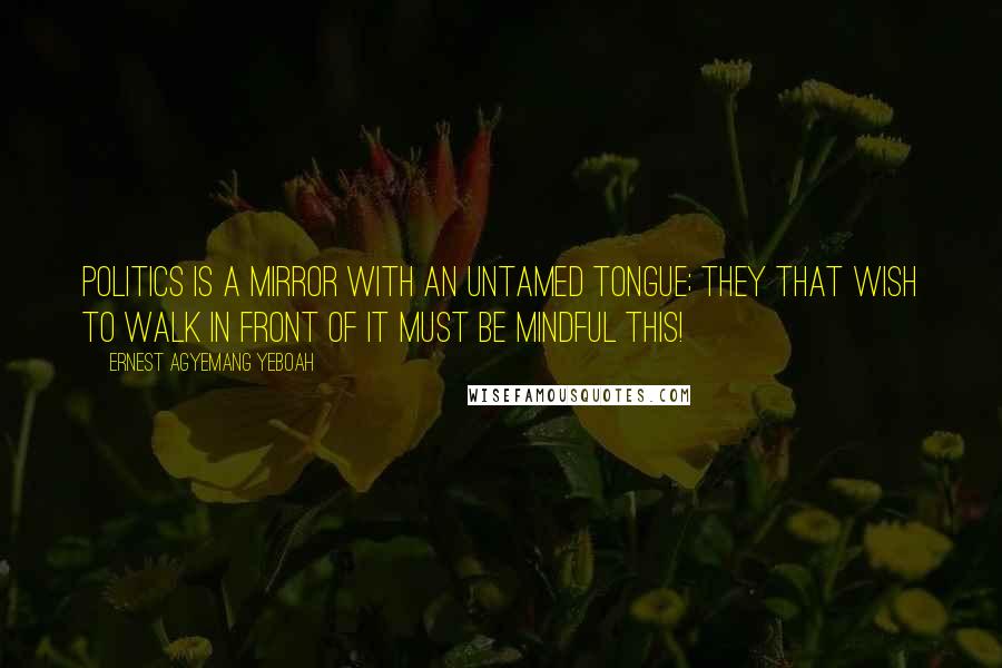 Ernest Agyemang Yeboah Quotes: Politics is a mirror with an untamed tongue; they that wish to walk in front of it must be mindful this!
