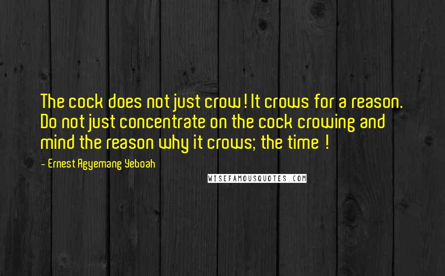 Ernest Agyemang Yeboah Quotes: The cock does not just crow! It crows for a reason. Do not just concentrate on the cock crowing and mind the reason why it crows; the time !