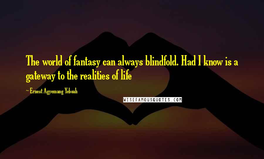 Ernest Agyemang Yeboah Quotes: The world of fantasy can always blindfold. Had I know is a gateway to the realities of life