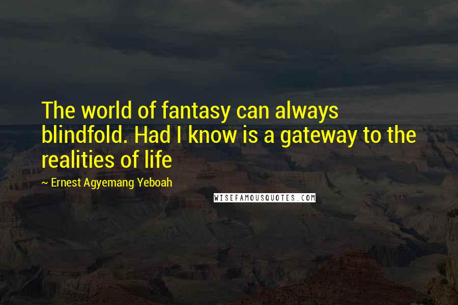 Ernest Agyemang Yeboah Quotes: The world of fantasy can always blindfold. Had I know is a gateway to the realities of life