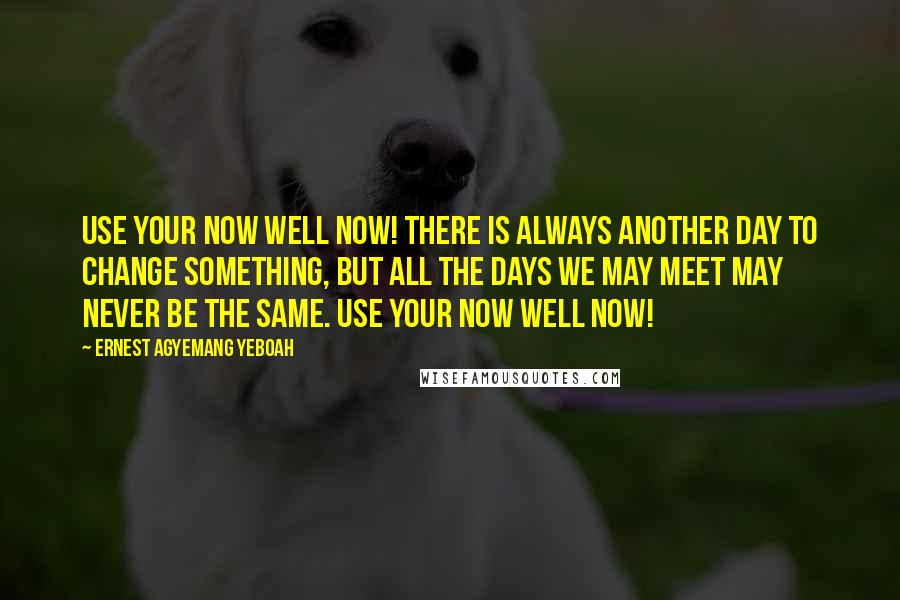 Ernest Agyemang Yeboah Quotes: Use your now well now! There is always another day to change something, but all the days we may meet may never be the same. Use your now well now!