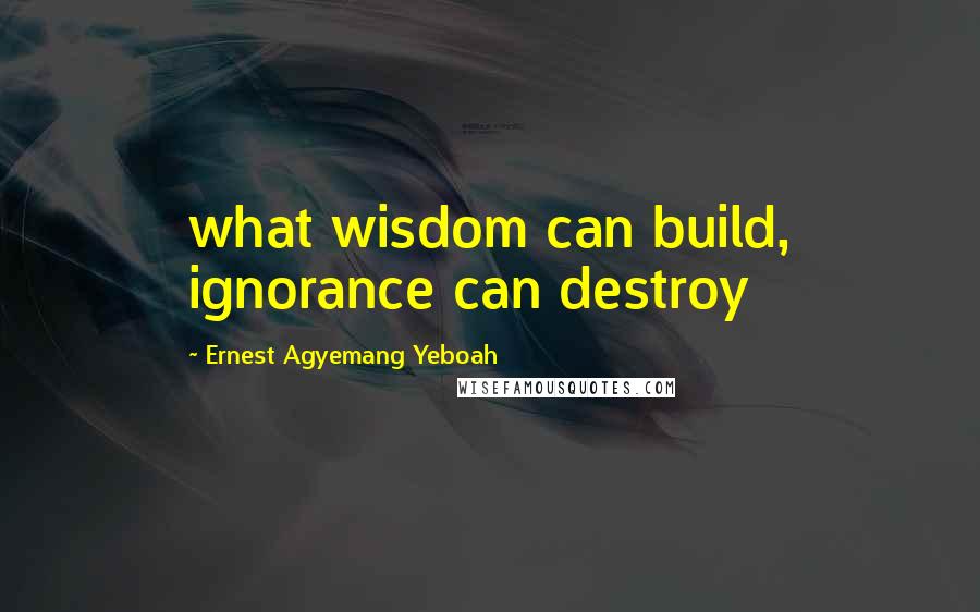 Ernest Agyemang Yeboah Quotes: what wisdom can build, ignorance can destroy