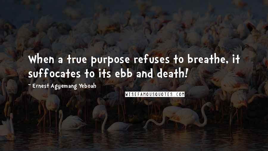 Ernest Agyemang Yeboah Quotes: When a true purpose refuses to breathe, it suffocates to its ebb and death!