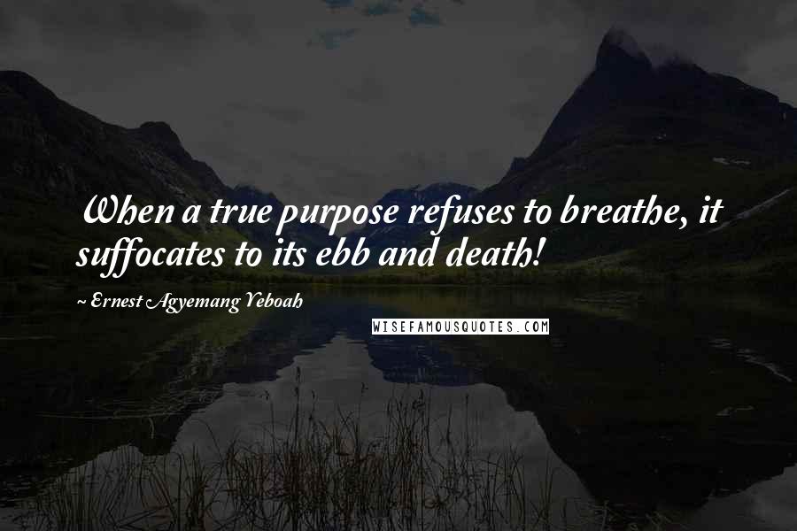 Ernest Agyemang Yeboah Quotes: When a true purpose refuses to breathe, it suffocates to its ebb and death!