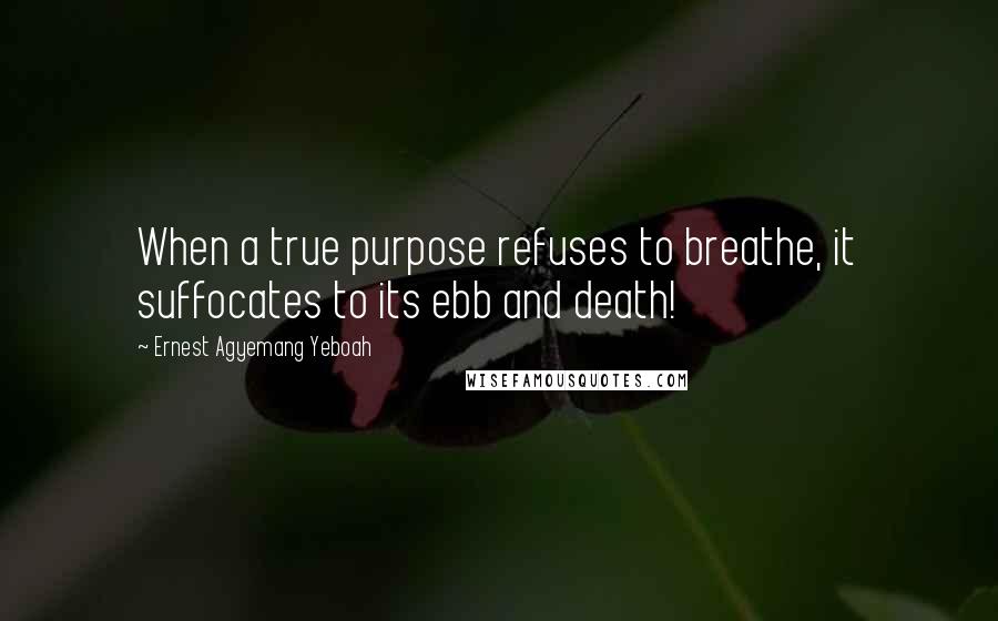 Ernest Agyemang Yeboah Quotes: When a true purpose refuses to breathe, it suffocates to its ebb and death!