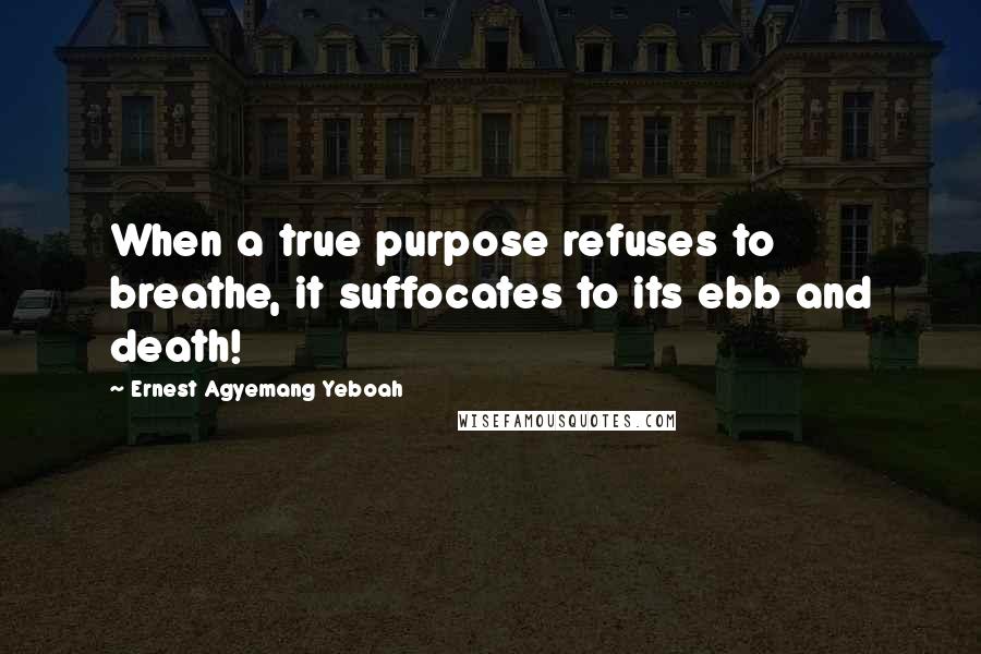 Ernest Agyemang Yeboah Quotes: When a true purpose refuses to breathe, it suffocates to its ebb and death!