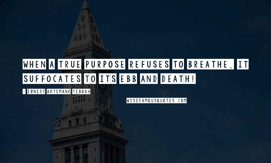 Ernest Agyemang Yeboah Quotes: When a true purpose refuses to breathe, it suffocates to its ebb and death!