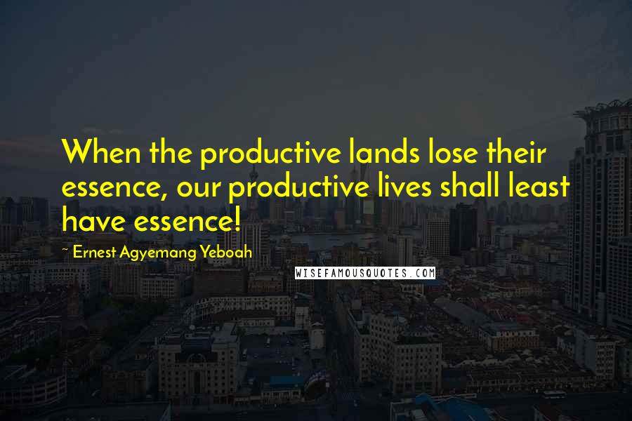 Ernest Agyemang Yeboah Quotes: When the productive lands lose their essence, our productive lives shall least have essence!