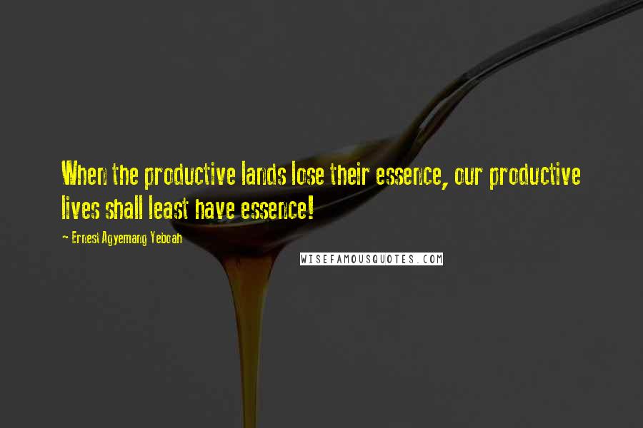 Ernest Agyemang Yeboah Quotes: When the productive lands lose their essence, our productive lives shall least have essence!