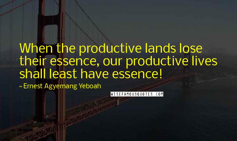 Ernest Agyemang Yeboah Quotes: When the productive lands lose their essence, our productive lives shall least have essence!