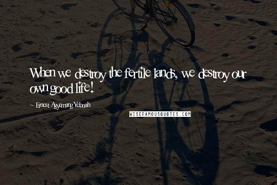 Ernest Agyemang Yeboah Quotes: When we destroy the fertile lands, we destroy our own good life!