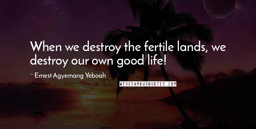 Ernest Agyemang Yeboah Quotes: When we destroy the fertile lands, we destroy our own good life!
