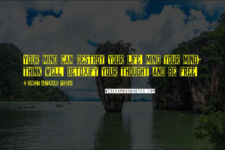 Ernest Agyemang Yeboah Quotes: Your mind can destroy your life! Mind your mind; think well! Detoxify your thought and be free!