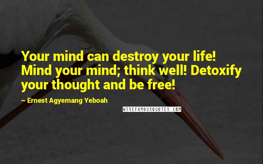 Ernest Agyemang Yeboah Quotes: Your mind can destroy your life! Mind your mind; think well! Detoxify your thought and be free!