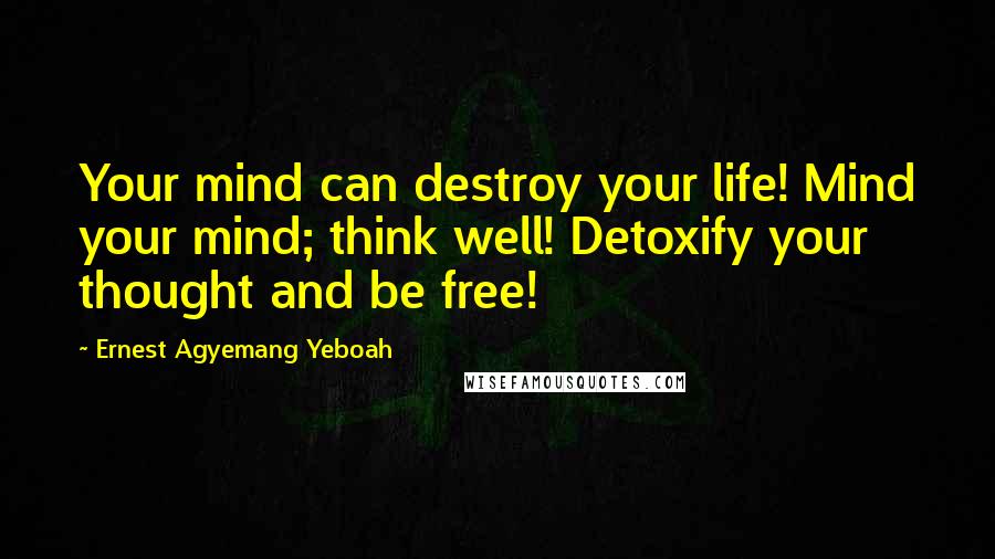 Ernest Agyemang Yeboah Quotes: Your mind can destroy your life! Mind your mind; think well! Detoxify your thought and be free!
