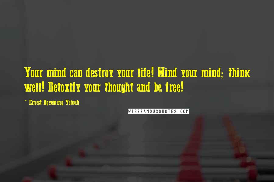 Ernest Agyemang Yeboah Quotes: Your mind can destroy your life! Mind your mind; think well! Detoxify your thought and be free!