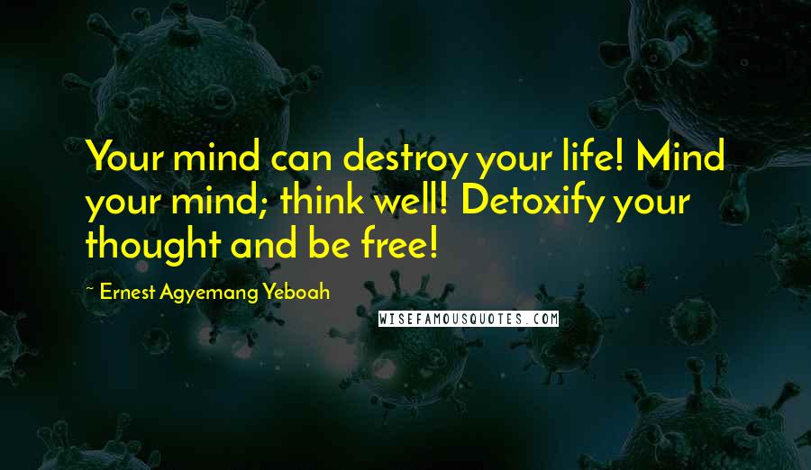 Ernest Agyemang Yeboah Quotes: Your mind can destroy your life! Mind your mind; think well! Detoxify your thought and be free!