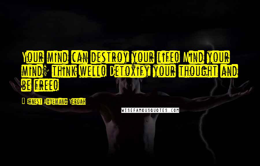 Ernest Agyemang Yeboah Quotes: Your mind can destroy your life! Mind your mind; think well! Detoxify your thought and be free!