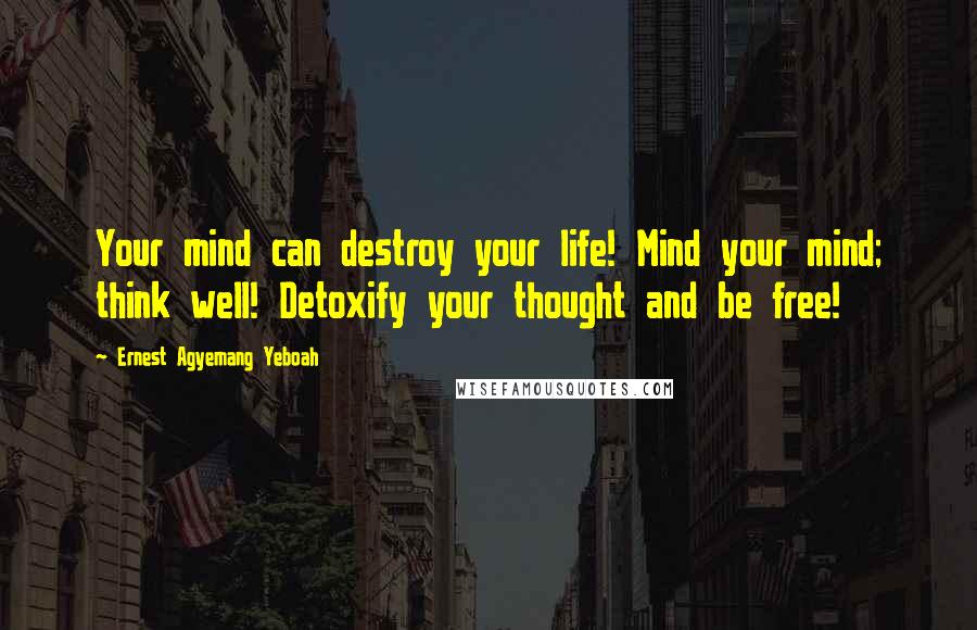 Ernest Agyemang Yeboah Quotes: Your mind can destroy your life! Mind your mind; think well! Detoxify your thought and be free!