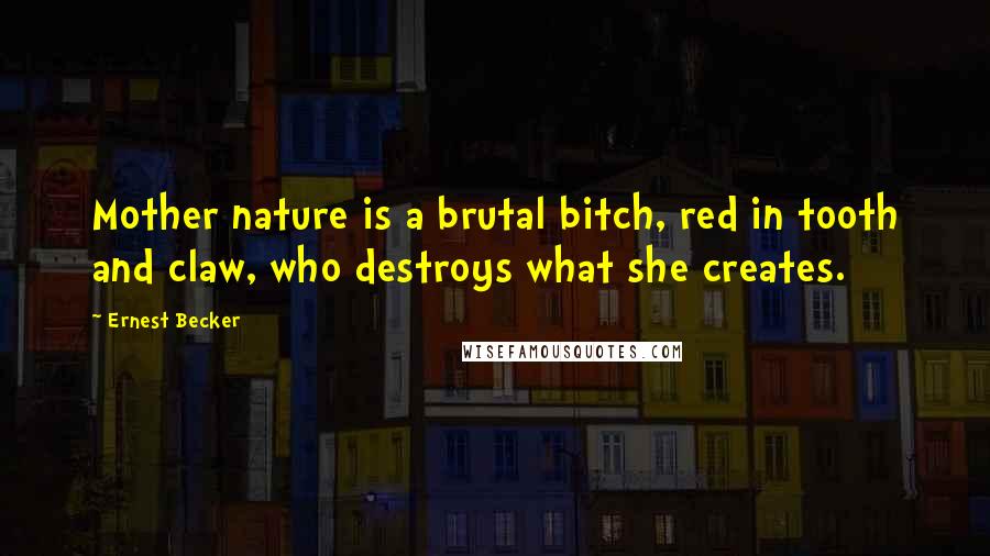 Ernest Becker Quotes: Mother nature is a brutal bitch, red in tooth and claw, who destroys what she creates.