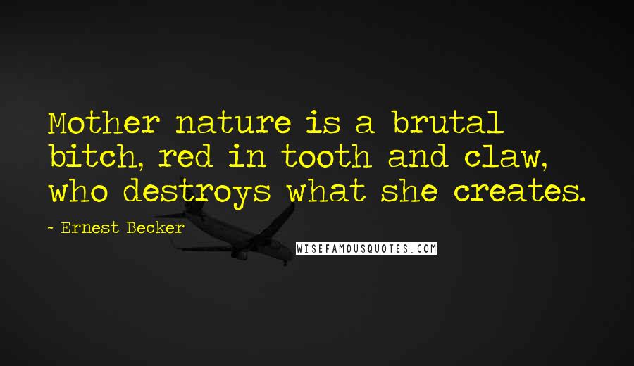 Ernest Becker Quotes: Mother nature is a brutal bitch, red in tooth and claw, who destroys what she creates.