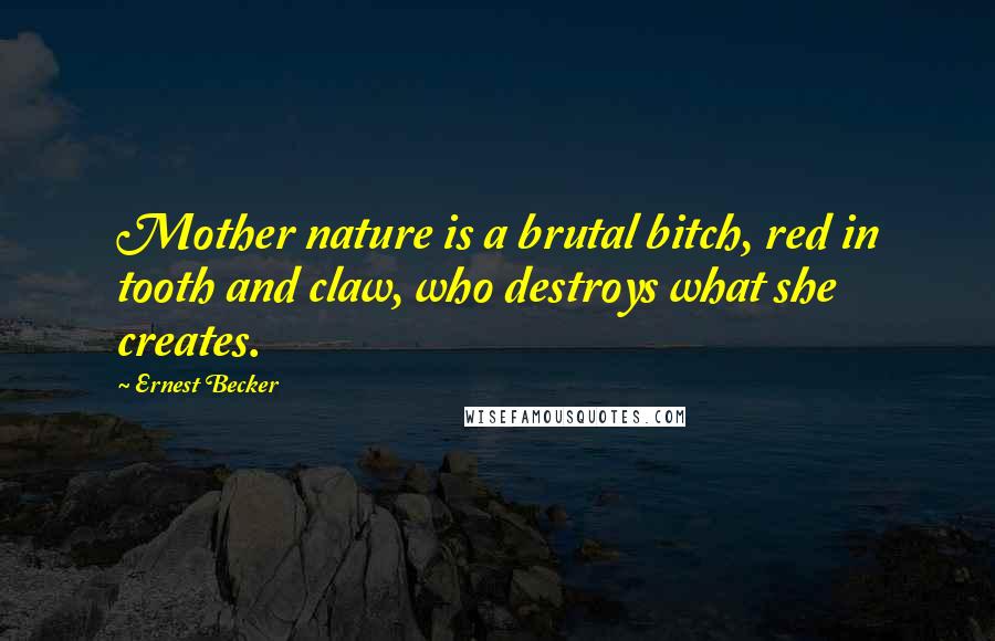 Ernest Becker Quotes: Mother nature is a brutal bitch, red in tooth and claw, who destroys what she creates.