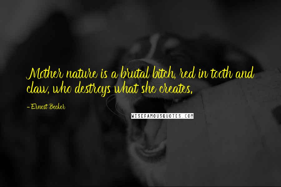 Ernest Becker Quotes: Mother nature is a brutal bitch, red in tooth and claw, who destroys what she creates.