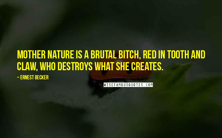 Ernest Becker Quotes: Mother nature is a brutal bitch, red in tooth and claw, who destroys what she creates.