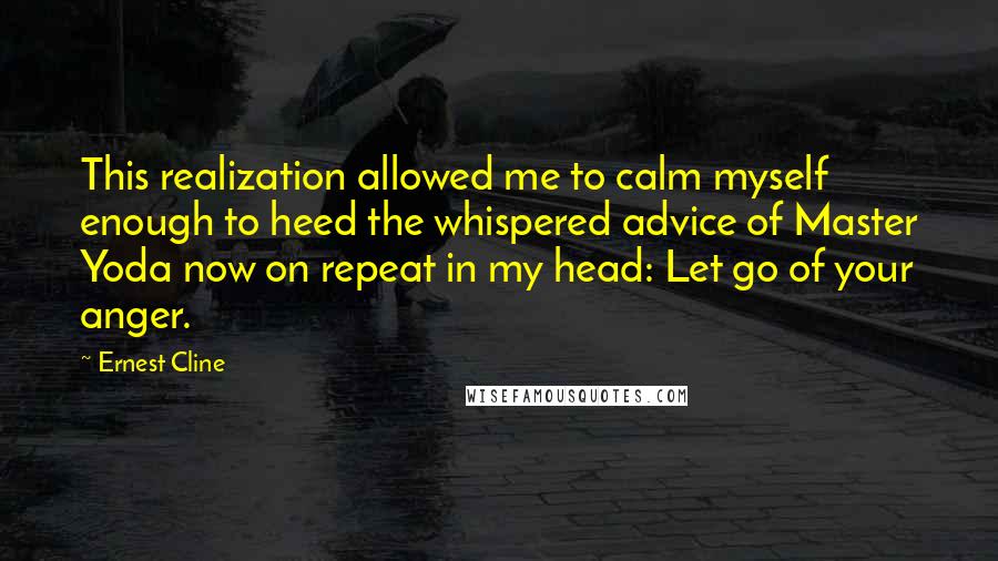 Ernest Cline Quotes: This realization allowed me to calm myself enough to heed the whispered advice of Master Yoda now on repeat in my head: Let go of your anger.