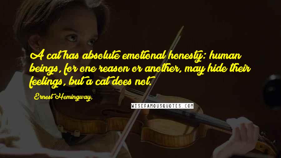 Ernest Hemingway, Quotes: A cat has absolute emotional honesty: human beings, for one reason or another, may hide their feelings, but a cat does not.