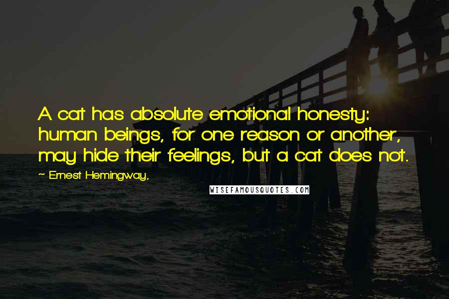 Ernest Hemingway, Quotes: A cat has absolute emotional honesty: human beings, for one reason or another, may hide their feelings, but a cat does not.