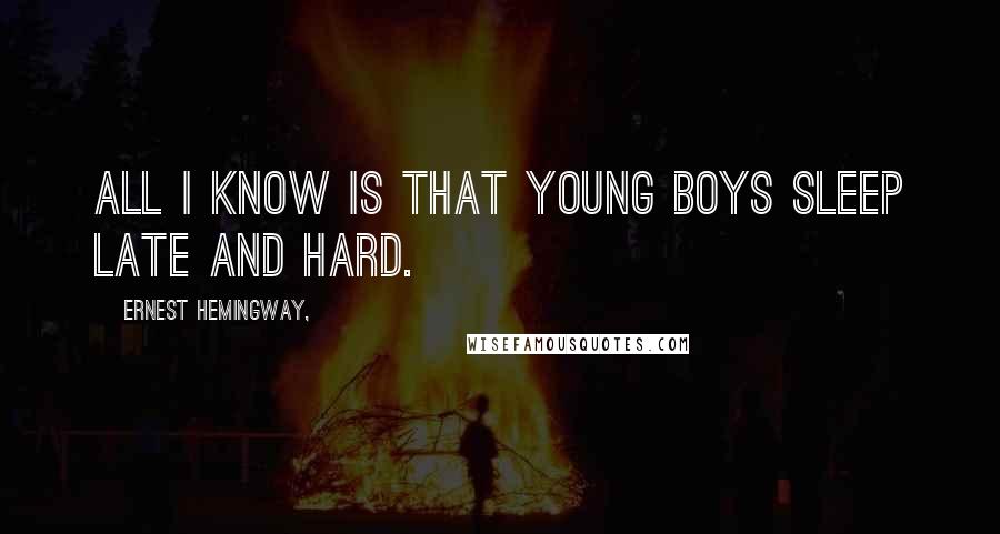 Ernest Hemingway, Quotes: All I know is that young boys sleep late and hard.