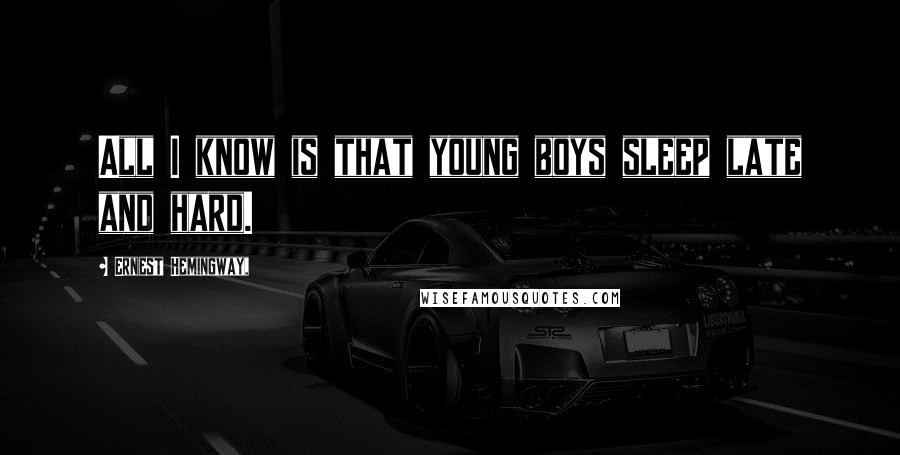 Ernest Hemingway, Quotes: All I know is that young boys sleep late and hard.