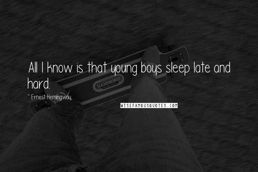 Ernest Hemingway, Quotes: All I know is that young boys sleep late and hard.